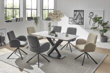 Armlehnstuhl >Malia< (2er Set) in grau, Strukturstoffbezug - 58x86x63cm (BxHxT)