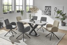 Armlehnstuhl >Malia< (2er Set) in beige, Strukturstoffbezug - 58x86x63cm (BxHxT)