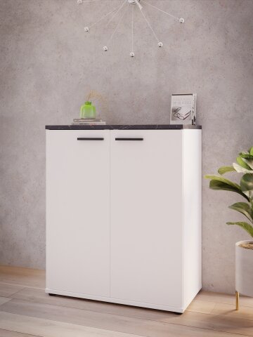 Kommode >SALTWATER< in Weiss / VENICE Marmor / Weiss Glanz