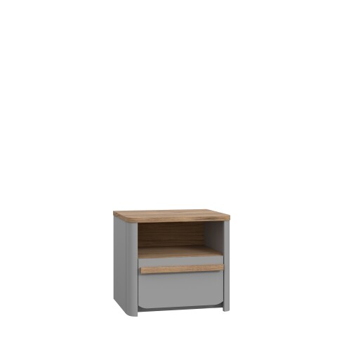 Nachtkommode >SURFINIO< in Grau / Catania Eiche  - 48,6x44,1x41,3cm (BxHxT)