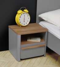 Nachtkommode >SURFINIO< in Grau / Catania Eiche  - 48,6x44,1x41,3cm (BxHxT)