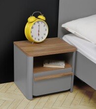 Nachtkommode >SURFINIO< in Grau / Catania Eiche  - 48,6x44,1x41,3cm (BxHxT)
