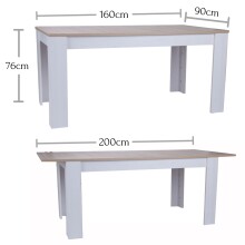 Esstisch >Romance< (ausziehbar) in San Remo hell - 160(200cm)x76x90cm (BxHxT)