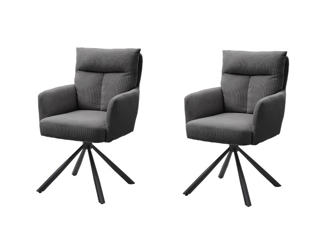 Armlehnstuhl >Sofia< (2er Set) in grau, Cordbezug - 60x93x67cm (BxHxT)