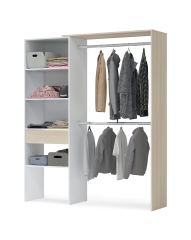Kleiderschrank >DRESS< in Eiche/Weiß - 158x187x40 (BxHxT)