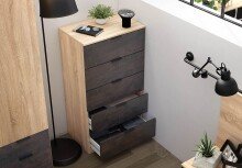 Kommode >Chests of 5 Drawers< in Kanadische-Eiche/Oxid - 60x110x40 (BxHxT)