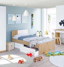 Kinderbett >NOA< in Nodi-Eiche/Artik-Weiß -...