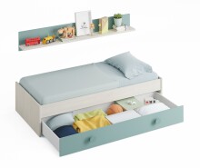 Kinderbett >SNUBA< in Alpen-Weiß/Aqua-Grün - 201x43x98 (BxHxT)