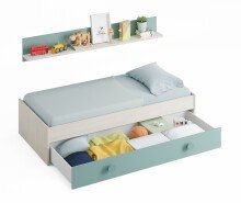 Kinderbett >SNUBA< in Alpen-Weiß/Aqua-Grün - 201x43x98 (BxHxT)