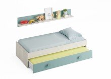 Kinderbett >SNUBA< in Alpen-Weiß/Aqua-Grün - 201x43x98 (BxHxT)