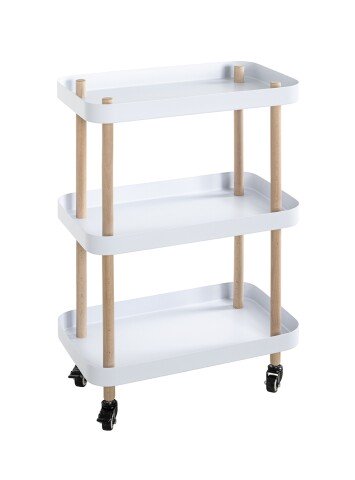 Servierwagen >54319< in natur, weiß, Massivholz, Metall - 50x76x30cm (BxHxT)
