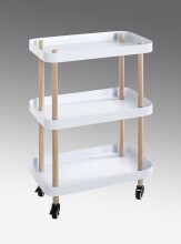 Servierwagen >54319< in natur, weiß, Massivholz, Metall - 50x76x30cm (BxHxT)