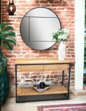 Konsole >54317< in eiche, schwarz, Massivholz, Metall - 100x75x35cm (BxHxT)