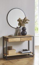 Konsole >54317< in eiche, schwarz, Massivholz, Metall - 100x75x35cm (BxHxT)