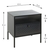 Nachtkonsole >52549< in schwarz, Metall - 45x50x35cm (BxHxT)