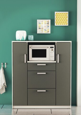 Mikrowellenumbauschrank >FLAVOR< in dunkelgrau - 116,2x132,2x40cm (BxHxT)
