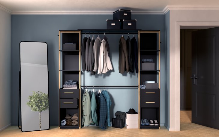 Kleiderschrank >MOON< in schwarz matt - 210x204,4x41,5cm (BxHxT)