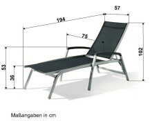 Gartenliege >Bodega< in Grau , Kunstfasergewebe - 194x102x75cm (BxHxT)