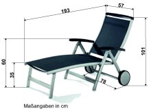 Rollliege >Royal< in Grau, Textilux®-Kunstfasergewebe - 193x101x78cm (BxHxT)