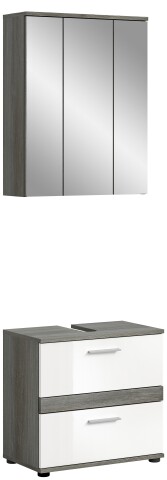 Badezimmer-Set >Blake< in Rauchsilber / Weiß Hochglanz - 60x191x34cm (BxHxT)