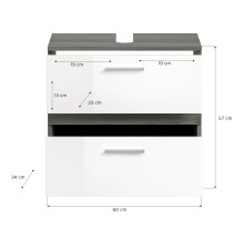 Badezimmer-Set >Blake< in Rauchsilber / Weiß Hochglanz - 60x191x34cm (BxHxT)