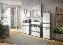 Badezimmer-Set >Blake< in Rauchsilber / Weiß Hochglanz - 60x191x34cm (BxHxT)
