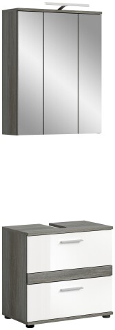 Badezimmer-Set >Blake< in Rauchsilber / Weiß Hochglanz - 60x191x34cm (BxHxT)