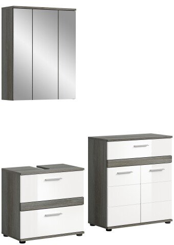 Badezimmer-Set >Blake< in Rauchsilber / Weiß Hochglanz - 146x191x34cm (BxHxT)