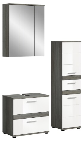 Badezimmer-Set >Blake< in Rauchsilber / Weiß Hochglanz - 110x191x34cm (BxHxT)