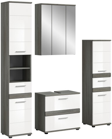 Badezimmer-Set >Blake< in Rauchsilber / Weiß Hochglanz - 160x191x34cm (BxHxT)