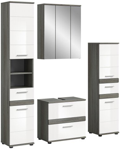 Badezimmer-Set >Blake< in Rauchsilber / Weiß Hochglanz - 160x191x34cm (BxHxT)