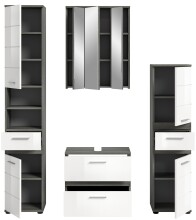 Badezimmer-Set >Blake< in Rauchsilber / Weiß Hochglanz - 160x191x34cm (BxHxT)
