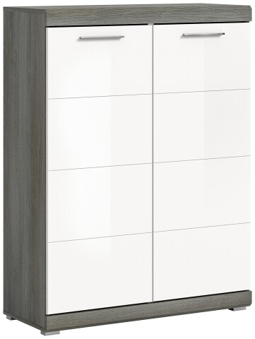 Schuhschrank >Scout< in Rauchsilber / Weiß Hochglanz - 90x120x37cm (BxHxT)