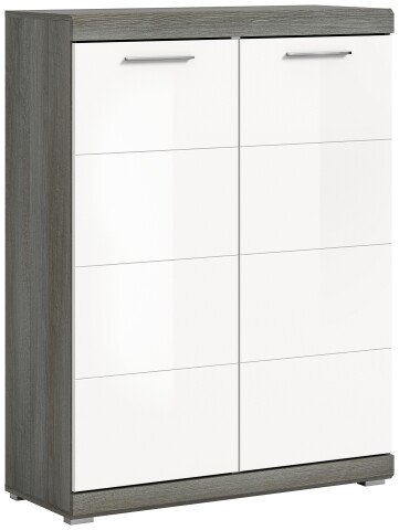 Schuhschrank >Scout< in Rauchsilber / Weiß Hochglanz - 90x120x37cm (BxHxT)