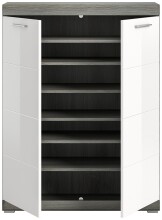 Schuhschrank >Scout< in Rauchsilber / Weiß Hochglanz - 90x120x37cm (BxHxT)