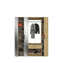 Garderoben-Set >Projekt X< in Artisan Eiche / Spiegelglas - 152x193x34cm (BxHxT)