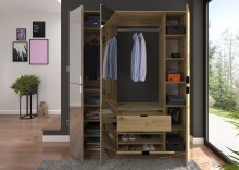 Garderoben-Set >Projekt X< in Artisan Eiche / Spiegelglas - 152x193x34cm (BxHxT)