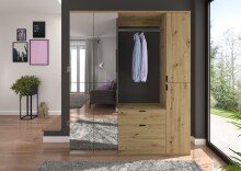Garderoben-Set >Projekt X< in Artisan Eiche / Spiegelglas - 152x193x34cm (BxHxT)