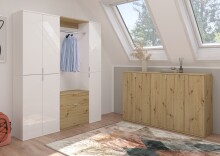 Garderoben-Set >Projekt X< in Weiß / Artisan Eiche - 152x193x34cm (BxHxT)
