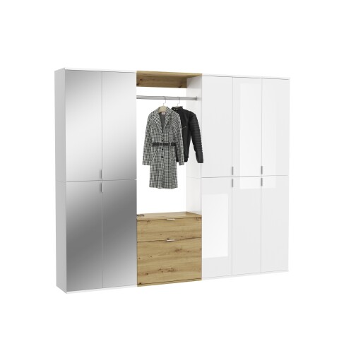 Garderoben-Set >Projekt X< in Weiß / Artisan Eiche - 213x193x34cm (BxHxT)