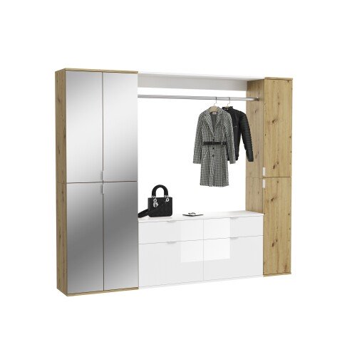 Garderoben-Set >Projekt X< in Artisan Eiche / Weiß / Spiegelglas