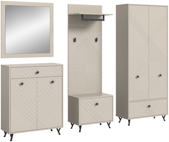 Garderoben-Set >Notes< in Sandbeige Matt - 250x190x35cm (BxHxT)