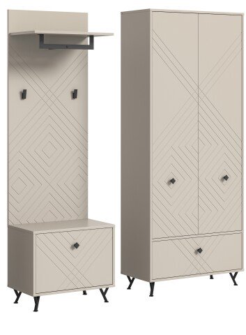 Garderoben-Set >Notes< in Sandbeige Matt - 195x190x35cm (BxHxT)