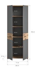 Aktenschrank >Mason< in Nox Oak / Basalt Grau - 80x199x37cm (BxHxT)