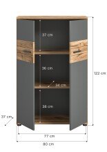 Aktenschrank >Mason< in Nox Oak / Basalt Grau - 80x122x37cm (BxHxT)