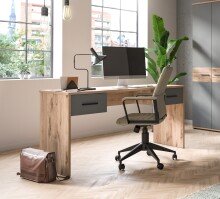 Schreibtisch >Mason< in Nox Oak / Basalt Grau - 150x76x55cm (BxHxT)