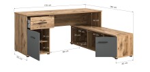 Eckschreibtisch >Mason< in Nox Oak / Basalt Grau - 170x76x151cm (BxHxT)