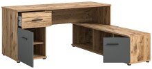 Eckschreibtisch >Mason< in Nox Oak / Basalt Grau - 170x76x151cm (BxHxT)