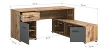 Eckschreibtisch >Mason< in Nox Oak / Basalt Grau - 170x76x151cm (BxHxT)