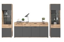 Wohnwand >Mason< in Nox Oak / Basalt Grau - 344x200x40cm (BxHxT)